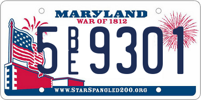 MD license plate 5BE9301