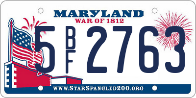 MD license plate 5BF2763