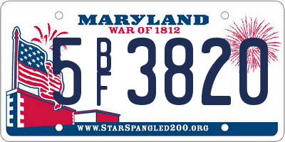 MD license plate 5BF3820