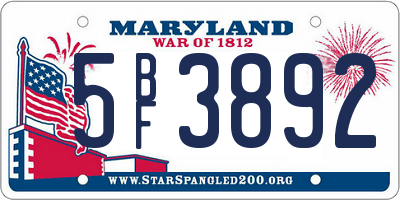 MD license plate 5BF3892