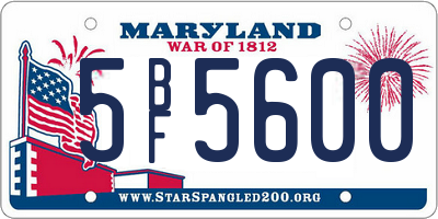 MD license plate 5BF5600