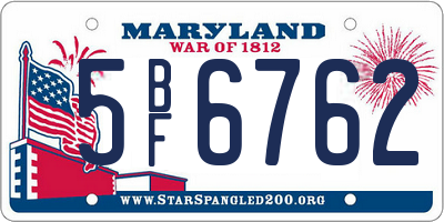 MD license plate 5BF6762