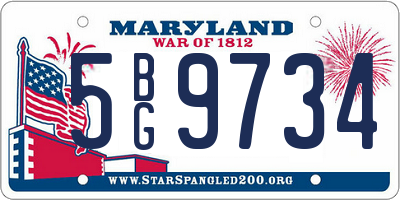 MD license plate 5BG9734