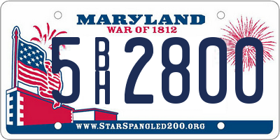 MD license plate 5BH2800