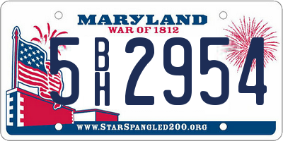 MD license plate 5BH2954