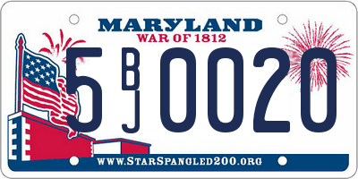 MD license plate 5BJ0020
