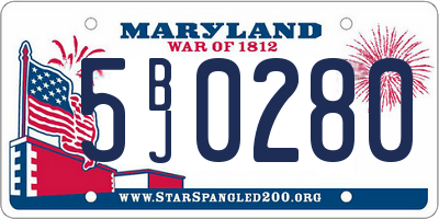 MD license plate 5BJ0280