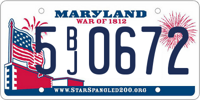 MD license plate 5BJ0672