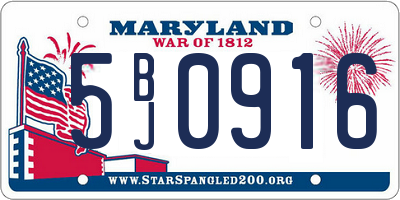 MD license plate 5BJ0916