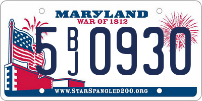 MD license plate 5BJ0930