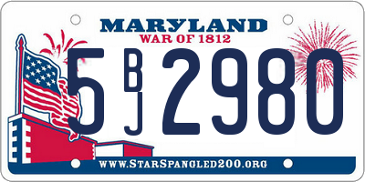 MD license plate 5BJ2980