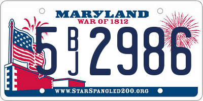 MD license plate 5BJ2986
