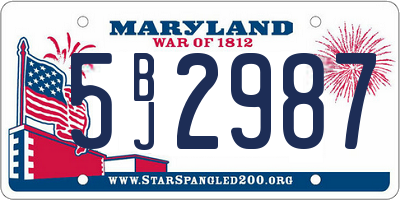 MD license plate 5BJ2987