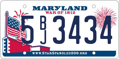 MD license plate 5BJ3434