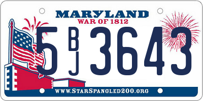 MD license plate 5BJ3643