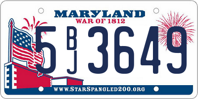 MD license plate 5BJ3649