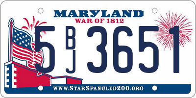 MD license plate 5BJ3651