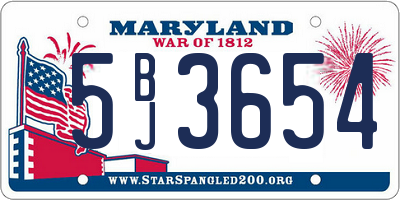 MD license plate 5BJ3654
