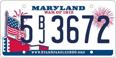 MD license plate 5BJ3672