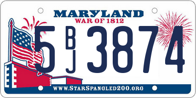 MD license plate 5BJ3874
