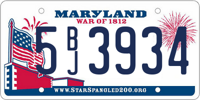 MD license plate 5BJ3934