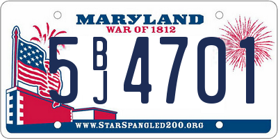 MD license plate 5BJ4701