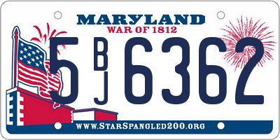 MD license plate 5BJ6362