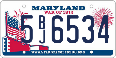 MD license plate 5BJ6534