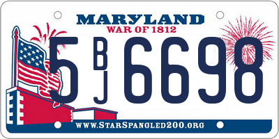 MD license plate 5BJ6698
