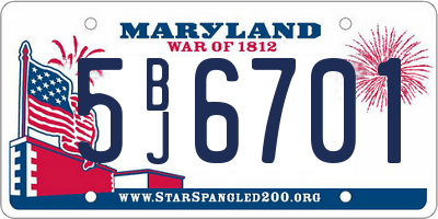 MD license plate 5BJ6701