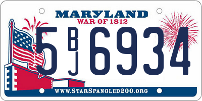 MD license plate 5BJ6934