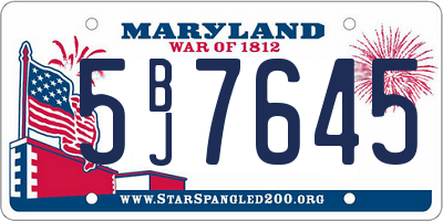 MD license plate 5BJ7645