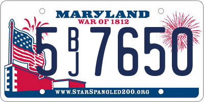 MD license plate 5BJ7650