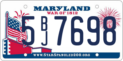MD license plate 5BJ7698