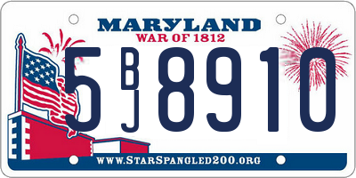 MD license plate 5BJ8910