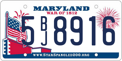 MD license plate 5BJ8916