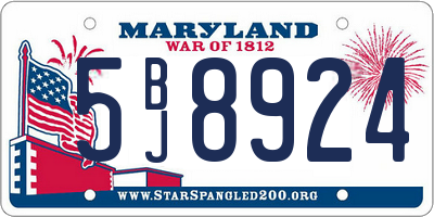 MD license plate 5BJ8924