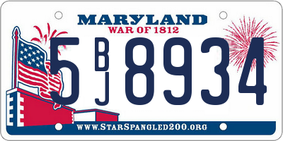 MD license plate 5BJ8934