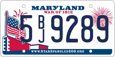 MD license plate 5BJ9289