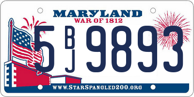 MD license plate 5BJ9893