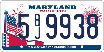 MD license plate 5BJ9938