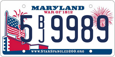 MD license plate 5BJ9989