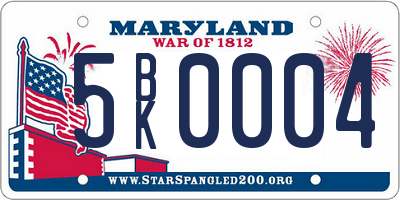 MD license plate 5BK0004