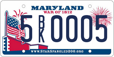 MD license plate 5BK0005