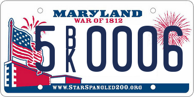MD license plate 5BK0006