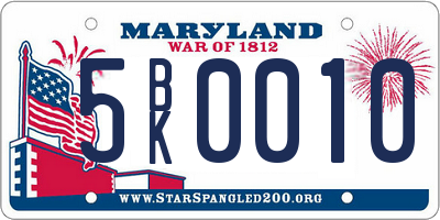 MD license plate 5BK0010