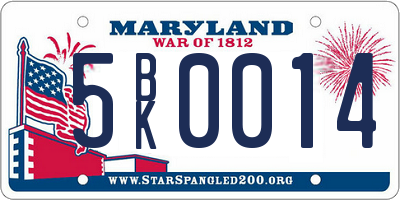 MD license plate 5BK0014