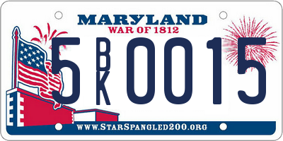 MD license plate 5BK0015