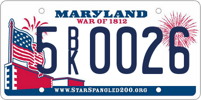 MD license plate 5BK0026
