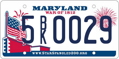 MD license plate 5BK0029